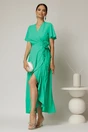 Rochie midi verde din triplu voal cu croi petrecut, 1, dyfashion.ro
