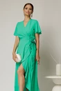 Rochie midi verde din triplu voal cu croi petrecut, 3, dyfashion.ro