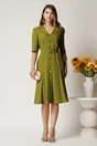 Rochie midi verde din triplu voal cu nasturi si cordon, 3, dyfashion.ro