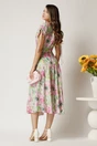Rochie midi verde din viscoza cu flori roz in clos cu maneci scurte, 2, dyfashion.ro
