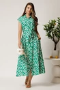 Rochie midi verde din viscoza cu imprimeu alb si cordon, 3, dyfashion.ro