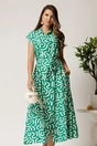 Rochie midi verde din viscoza cu imprimeu alb si cordon, 1, dyfashion.ro
