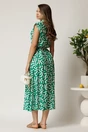 Rochie midi verde din viscoza cu imprimeu alb si cordon, 2, dyfashion.ro