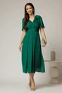 Rochie midi verde din voal cu fir lurex si floare la umar, 3, dyfashion.ro