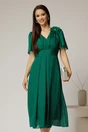Rochie midi verde din voal cu fir lurex si floare la umar, 1, dyfashion.ro