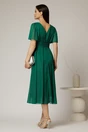 Rochie midi verde din voal cu fir lurex si floare la umar, 2, dyfashion.ro