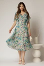 Rochie midi verde din voal cu imprimeuri lime si nasturi pe bust, 3, dyfashion.ro
