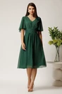Rochie midi verde din voal cu picatele si insertii din fir lurex, 3, dyfashion.ro