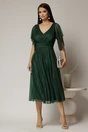 Rochie midi verde din voal cu sclipici si decolteu in V, 3, dyfashion.ro