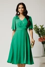 Rochie midi verde din voal in clos cu flori la decolteu, 1, dyfashion.ro