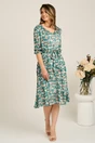 Rochie midi verde din voal in clos cu flori roz piersica si cordon in talie, 4, dyfashion.ro