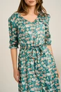 Rochie midi verde din voal in clos cu flori roz piersica si cordon in talie, 3, dyfashion.ro
