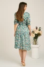 Rochie midi verde din voal in clos cu flori roz piersica si cordon in talie, 2, dyfashion.ro