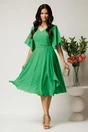 Rochie midi verde din voal in clos cu glitter si accesoriu in talie, 3, dyfashion.ro