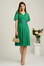 Rochie midi verde din voal in clos cu glitter si broderie in talie, 4, dyfashion.ro
