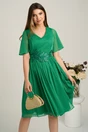 Rochie midi verde din voal in clos cu glitter si broderie in talie, 1, dyfashion.ro