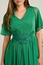 Rochie midi verde din voal in clos cu glitter si broderie in talie, 3, dyfashion.ro