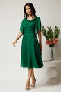 Rochie midi verde din voal in clos cu insertii din fir lurex si flori la decolteu, 3, dyfashion.ro