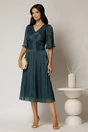 Rochie midi verde din voal peliculizat cu decolteu V, 3, dyfashion.ro