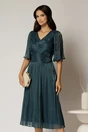 Rochie midi verde din voal peliculizat cu decolteu V, 1, dyfashion.ro