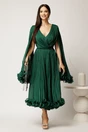 Rochie midi verde din voal satinat in clos cu maneci ample si curea din strasuri in talie, 3, dyfashion.ro