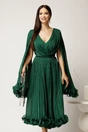 Rochie midi verde din voal satinat in clos cu maneci ample si curea din strasuri in talie, 1, dyfashion.ro