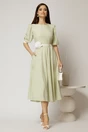 Rochie midi verde fistic cu buline si cordon detasabil in talie, 3, dyfashion.ro