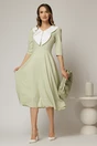 Rochie midi verde fistic cu buline si guler amplu croi clos, 3, dyfashion.ro