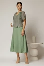 Rochie midi verde fistic cu bustul din lurex si decolteu in V, 3, dyfashion.ro