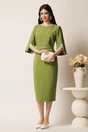 Rochie midi verde fistic din stofa conica cu perle la maneci si in talie- LaDonna, 3, dyfashion.ro