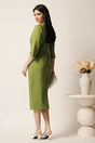 Rochie midi verde fistic din stofa conica cu perle la maneci si in talie- LaDonna, 2, dyfashion.ro