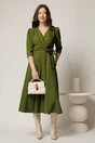 Rochie midi verde fistic din stofa in clos cu floare in talie, 3, dyfashion.ro