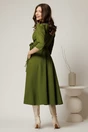 Rochie midi verde fistic din stofa in clos cu floare in talie, 2, dyfashion.ro