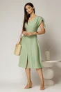 Rochie midi verde fistic din viscoza cu decolteu V si snur la maneci, 3, dyfashion.ro