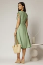 Rochie midi verde fistic din viscoza cu decolteu V si snur la maneci, 2, dyfashion.ro