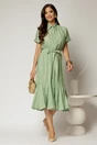 Rochie midi verde fistic din viscoza in clos cu nasturi si cordon, 3, dyfashion.ro