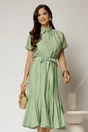 Rochie midi verde fistic din viscoza in clos cu nasturi si cordon, 1, dyfashion.ro