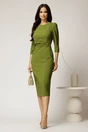 Rochie midi verde fistic eleganta cu accesoriu pe talie si pliuri, 3, dyfashion.ro
