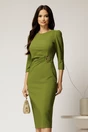 Rochie midi verde fistic eleganta cu accesoriu pe talie si pliuri, 1, dyfashion.ro