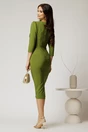 Rochie midi verde fistic eleganta cu accesoriu pe talie si pliuri, 2, dyfashion.ro