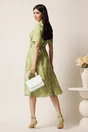 Rochie midi verde in clos cu imprimeu alb si cordon in talie, 2, dyfashion.ro