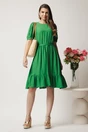 Rochie midi verde in clos din viscoza cu volan la baza- Moze, 3, dyfashion.ro