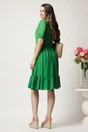 Rochie midi verde in clos din viscoza cu volan la baza- Moze, 2, dyfashion.ro