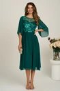Rochie midi verde in clos din voal cu dantela florala la bust, 2, dyfashion.ro