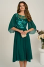 Rochie midi verde in clos din voal cu dantela florala la bust, 1, dyfashion.ro