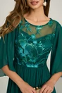 Rochie midi verde in clos din voal cu dantela florala la bust, 3, dyfashion.ro