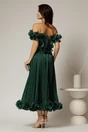 Rochie midi verde in clos din voal satinat cu volanase la bust si la baza, 2, dyfashion.ro
