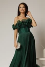 Rochie midi verde in clos din voal satinat cu volanase la bust si la baza, 3, dyfashion.ro