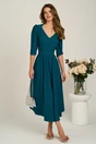 Rochie midi verde inchis din triplu voal in clos cu cordon in talie- LaDona, 1, dyfashion.ro