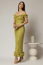 Rochie midi verde lime de ocazie cu bust tip corset si fusta plisata, 1, dyfashion.ro